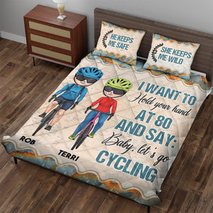 Personalized Cycling Quilt Bed Set - I Want To Hold You Hand At 80 - Cycling Couple - Blanket - GoDuckee