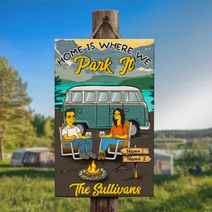 Simpsonalized Gifts For Couples, Home Is Where We Park It - Personalized Camping Pallet Sign - Wood Sign - GoDuckee