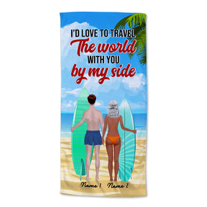 You & Me And A Wave - Personalized Beach Towel - Gifts For Surfing Lover, Wife, Girlfriend From Husband - Beach Towel - GoDuckee