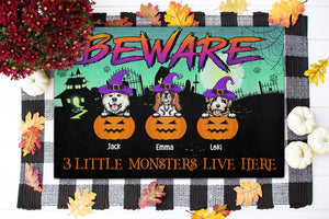 Personalized Witch Dog Breeds - Beware Doormat - Little Monsters Live Here - Doormat - GoDuckee
