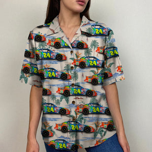 Custom Racing Photo Hawaiian Shirt, Seamless Tree Pattern, Summer Gift 3 - Hawaiian Shirts - GoDuckee