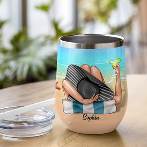 Beaching Not Teaching Personalized Teacher Summer Wine Tumbler, Gift For Teacher - Wine Tumbler - GoDuckee