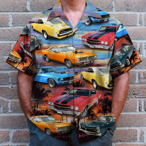 Custom Muscle Car Hawaiian Shirt, Beach Sunset Pattern - Hawaiian Shirts - GoDuckee