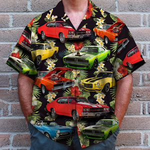Custom Muscle Car Hawaiian Shirt, Seamless Floral Pattern - Hawaiian Shirts - GoDuckee