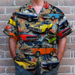 Custom Muscle Car Photo Hawaiian Shirt, Red Flowers Pattern (Car0902) - Hawaiian Shirts - GoDuckee