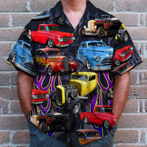 Custom Hot Rod Photo Hawaiian Shirt, Flame Pattern, Gift For Hot Rod Lovers - Hawaiian Shirts - GoDuckee