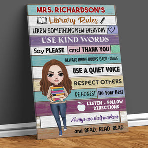 Personalized Librarian Poster - Library Girl With A Stack of Books - Library Rules - Poster & Canvas - GoDuckee