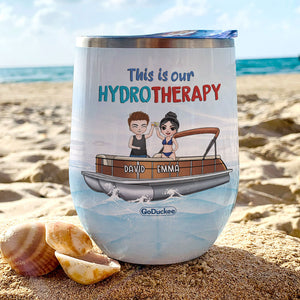 Personalized Pontoon Couple Wine Tumbler - This Is My Hydrotherapy - Wine Tumbler - GoDuckee