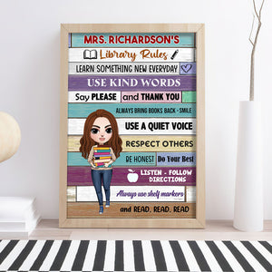 Personalized Librarian Poster - Library Girl With A Stack of Books - Library Rules - Poster & Canvas - GoDuckee