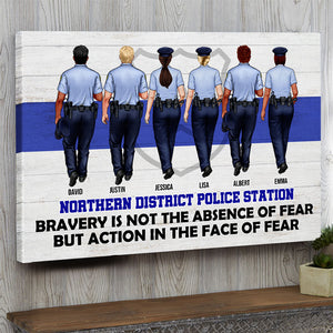 Personalized Teammate Police Officer Poster - Bravery Is Not The Absence Of Fear - Thin Blue Line Background - Poster & Canvas - GoDuckee