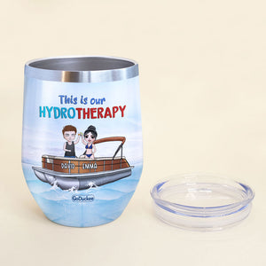 Personalized Pontoon Couple Wine Tumbler - This Is My Hydrotherapy - Wine Tumbler - GoDuckee