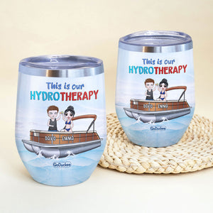 Personalized Pontoon Couple Wine Tumbler - This Is My Hydrotherapy - Wine Tumbler - GoDuckee