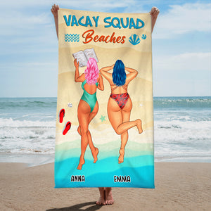 Vacay Squad Beaches - Personalized Beach Towel - Gifts For Big Sister, Sistas, Girls Trip - Sunbathing Girls frd2104 - Beach Towel - GoDuckee