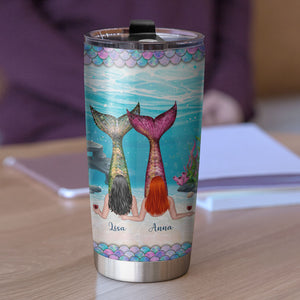 Personalized Mermaid Sisters Tumbler - On The Beach Or Under The Sea Mermaid Sisters We Will Always Be - Tumbler Cup - GoDuckee