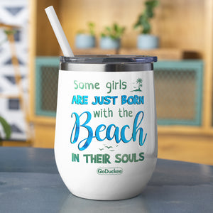 Bikini Sister Dolls - Personalized Wine Tumbler - Salty Seasters, Just Born With The Beach In Their Souls - Wine Tumbler - GoDuckee