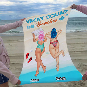 Vacay Squad Beaches - Personalized Beach Towel - Gifts For Big Sister, Sistas, Girls Trip - Sunbathing Girls frd2104 - Beach Towel - GoDuckee
