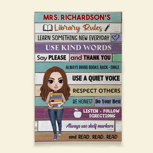 Personalized Librarian Poster - Library Girl With A Stack of Books - Library Rules - Poster & Canvas - GoDuckee