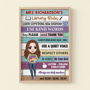 Personalized Librarian Poster - Library Girl With A Stack of Books - Library Rules - Poster & Canvas - GoDuckee
