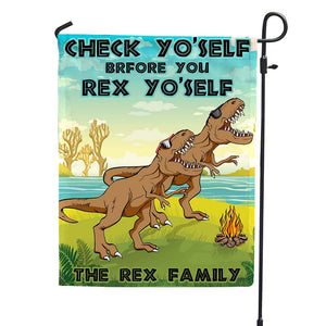 Personalized Gift For Dinosaur Family, Check yourself before you rex yourself Custom Camping Flag - Flag - GoDuckee