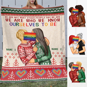 Personalized Sweater LGBT Couple Blanket - We Are Who Know Ourselves To Be - Blanket - GoDuckee