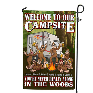 Personalized Gifts For Big Foot, Welcome to our campsite never alone in the woods Custom Flag - Flag - GoDuckee