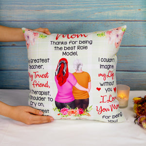 Personalized Mom Kid Pillow, Mom The Best Role Model, Girl Hugging Mom - Pillow - GoDuckee