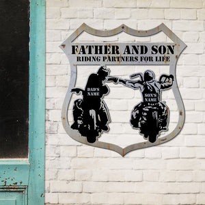 Father And Son Riding Partners For Life Personalized Biker Metal Sign Gift For Family - Metal Wall Art - GoDuckee