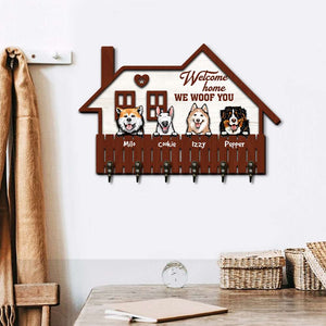 Dogs Welcome Home We Woof You - Personalized Layers Wood Key Hanger - Wood Sign - GoDuckee