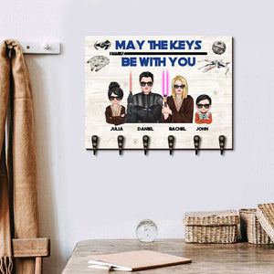 May The Keys Be With You - Personalized Wood Key Hanger - Gift For Family - Wood Sign - GoDuckee