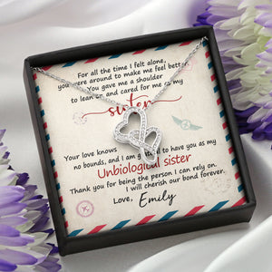 Unbiological Sister Double Hearts Necklace - Custom Name - Stamp Postage - Message Card - Jewelry - GoDuckee