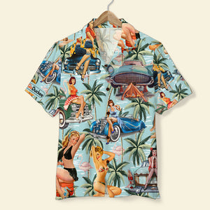 Classic Car Pinup Girl Shirt and Beach Shorts - Gift For Car Lovers - Hawaiian Shirts - GoDuckee