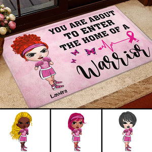 Breast Cancer Awareness - Personalized Pink Boxer Girl Doormat - You Are About To Enter The Home Of A Warrior - Doormat - GoDuckee
