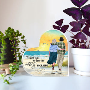 In High Tide or Low Tide I'll Always Be by Your Side, Personalized Old Couple Heart Shaped Acrylic - Decorative Plaques - GoDuckee