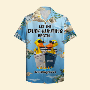 Personalized Cruising Duck CoupleHawaiian Shirt - Let The Duck Hunting Begin - Floral Pattern - Hawaiian Shirts - GoDuckee
