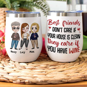 Personalized Drinking Friends Dolls Wine Tumbler - Best Friends Don't Care - Wine Tumbler - GoDuckee