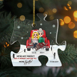 Couple We're Not Perfect But It Doesn't Matter Till We're Together Personalized Acrylic Custom Shape Ornament, Christmas Gift - Ornament - GoDuckee