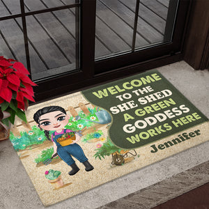 Welcome To The She Shed A Green Goddess Works Here, Gardening Doormat - Doormat - GoDuckee