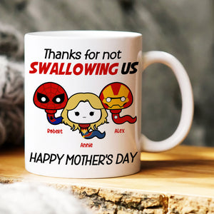 Thank Super Mom For Not Swallowing Us - Personalized Coffee Mug - Mother's Gift - Coffee Mug - GoDuckee