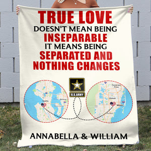 Military Couple Separated And Nothing Changes, Personalized Blanket - Blanket - GoDuckee