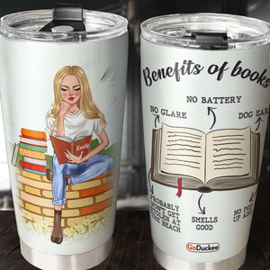 Personalized Reading Girl Tumbler - Benefits Of Books - Nose In A Book - Tumbler Cup - GoDuckee
