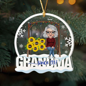 Grandma Grandchildren Sunflower, Acrylic Personalized Shape Ornament Christmas Gift For Grandma - Ornament - GoDuckee