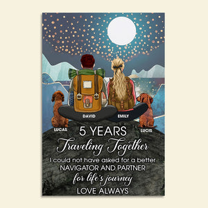 Personalized Hiking Couple With Dog Poster - I Could Not Have Asked For A Better Navigator And Partner - Poster & Canvas - GoDuckee