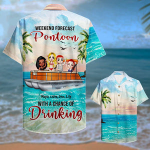 Personalized Pontoon Friends Hawaiian Shirt - Weekend Forecast With A Chance Of Drinking - Beach & Palm Pattern Fol7-Vd1 - Hawaiian Shirts - GoDuckee