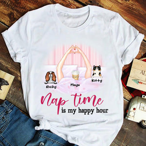 Nap Time Is My Happy Hour, Personalized Nap Queen, Dog & Cat Shirt - Shirts - GoDuckee