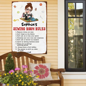 Sewing Room Rules, Personalized Metal Sign, Gift For Sewing Lovers - Metal Wall Art - GoDuckee