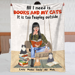 Personalized Reading Girl and Cat Mom Blanket - All I Need Is Books and My Cats - Blanket - GoDuckee
