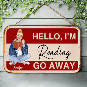 Hello I'm Reading - Personalized Metal Sign - Gift For Book Lover - Metal Wall Art - GoDuckee