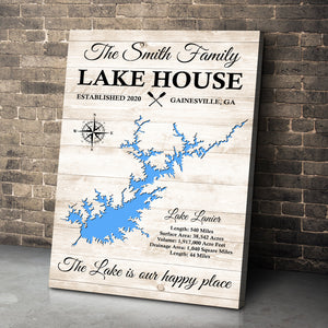 The Lake Is Our Happy Place Personalized Lake House Family Canvas Print Gift For Family - Poster & Canvas - GoDuckee
