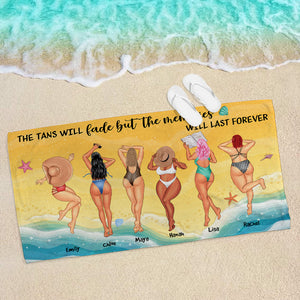 Tans Fade But Memories Last Forever - Personalized Beach Towel - Gifts For Big Sister, Sistas, Girls Trip - Sunbathing Girls - Beach Towel - GoDuckee