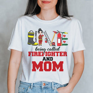 Personalized Mother's Day Shirt Being Called Firefighter And Mom Chibi Girl Firefighter - Shirts - GoDuckee